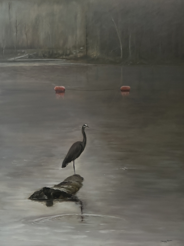 oil painting of a bird in a waterscape by Sherry Mason