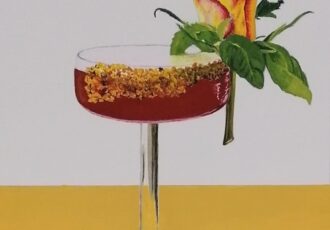 Whimsical painting of a cocktail by Connie Vickers