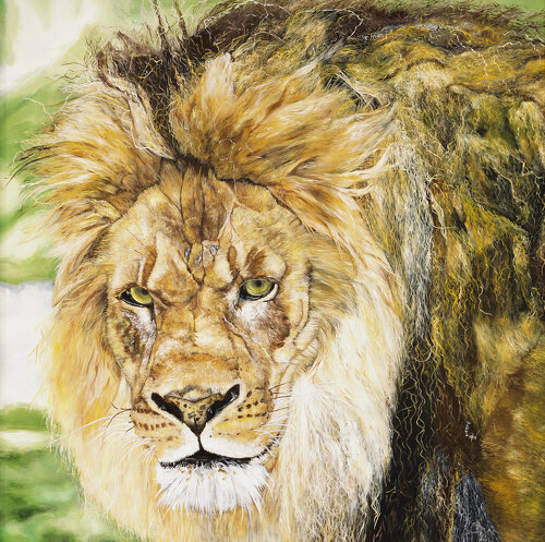 Realistic oil painting of a lion by Andrew Smith