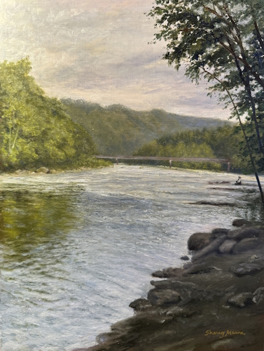 Oil painting of a river scene by Sherry Mason