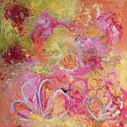 softly colored abstract painting by Connie Vickers