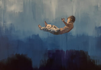 Oil painting of a child rising in the air by Sherie Harkins
