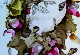 Abstract alcohol painting with butterflies by Chrissa Star