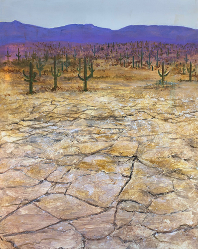 painting of a desert landscape with cactus by Gregory Peters