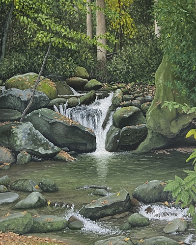 oil painting landscape with waterfall