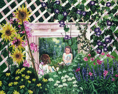 oil painting of a magic garden