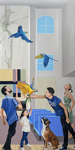 Painting of a room with birds flying by Daniel Nelson