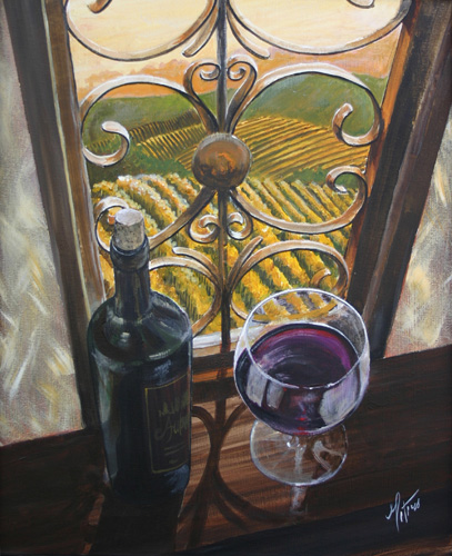 Painting of a window over a California vineyard by Gregory Peters