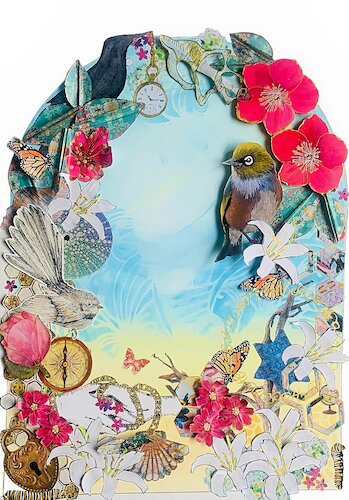 Whimsical 3D mixed media collage
