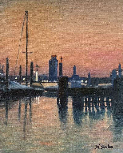 sunset scene by oil painter Nancy Blacker