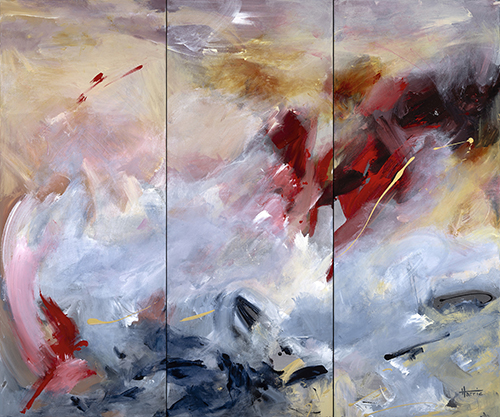 triptych of abstract acrylic paintings by Harrie Handler