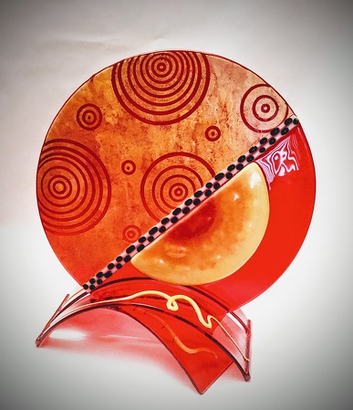 red plate kiln formed glass by Katherine Berg