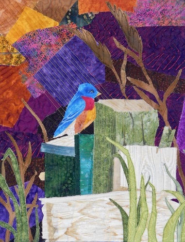 bluebird nature fiber collage