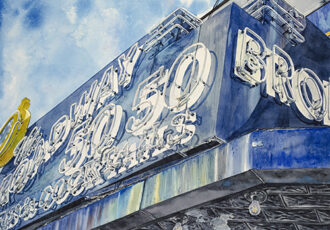 watercolor painting of a famous restaurant sign