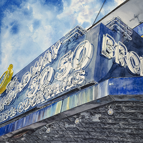 watercolor painting of a famous restaurant sign 