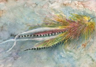 watercolor painting of a fishing fly