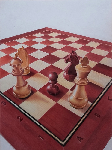 Colored pencil drawing of chess board