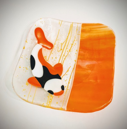 Glass platter with Koi theme by Katherine Berg