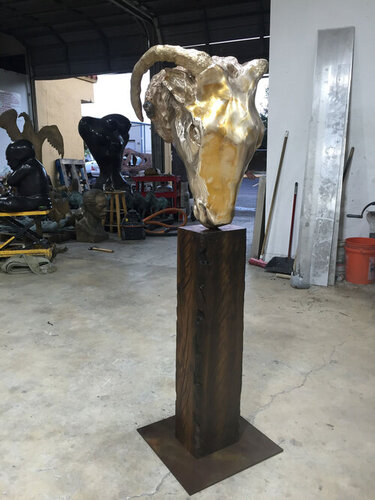 bronze ram sculpture in progress