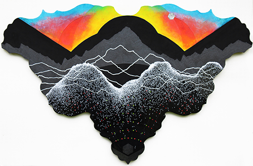 bold and vibrant artwork of dawn over mountains