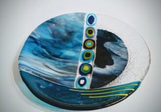 Decorative blue kiln-formed bowl by Katherine Berg