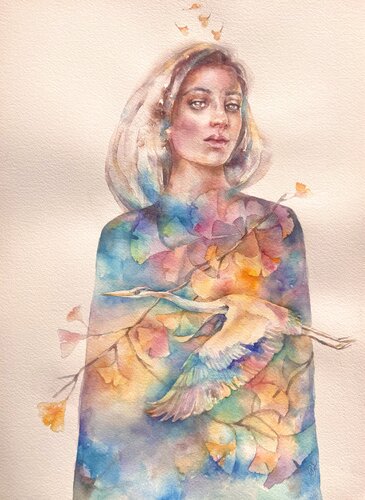 Watercolor portrait of a beautiful young woman