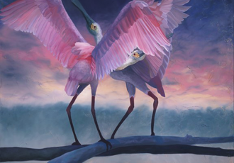 Painting of roseate spoonbills by Allison Richter
