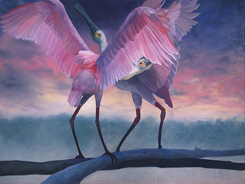 Painting of roseate spoonbills by Allison Richter