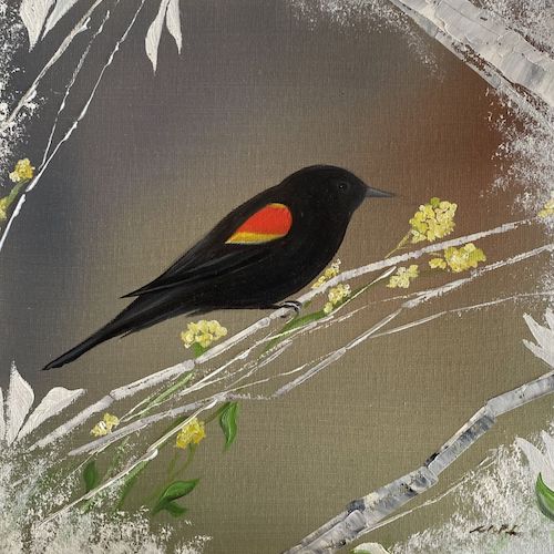 painting of red winged blackbird