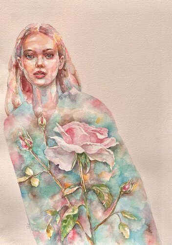 watercolor portrait of a beautiful young woman