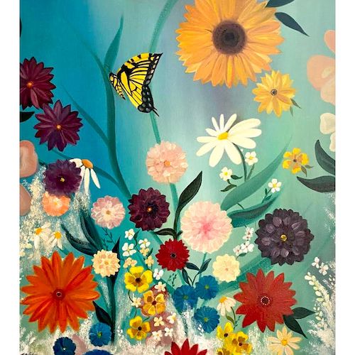 Floral painting with swallowtail