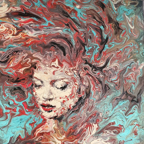 acrylic pour painting portrait of a woman