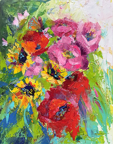 Oil painting bouquet of flowers by Vera Neel