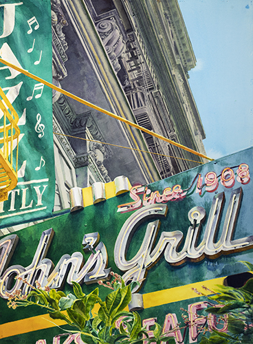 watercolor of signage for John's Grill