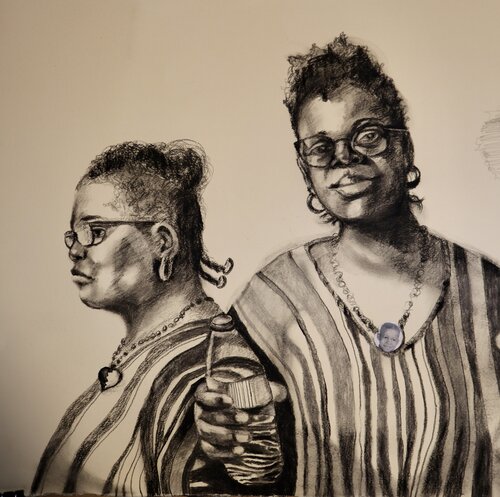 charcoal portrait of two women by Toni Ruppert
