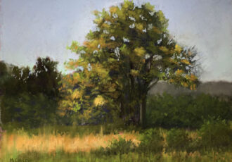 pastel painting of a tree in a meadow by Bill McCauley