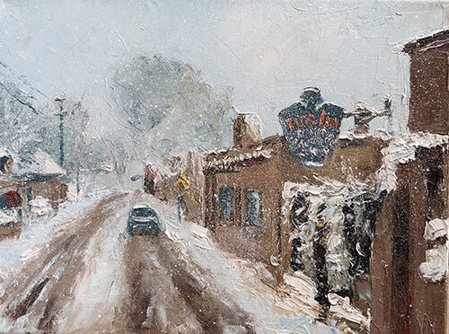 oil painting, snow scene in Taos by Vera Neel