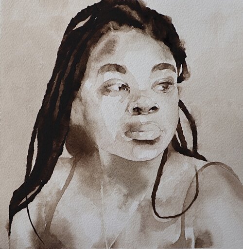 watercolor portrait of a young black woman