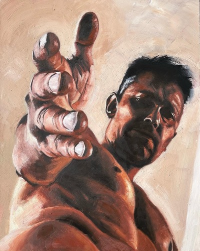 oil painting of a man reaching out by Shameer Sharma