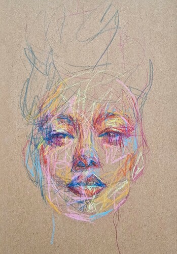 mixed media scribble art portrait by Liz Ahmet