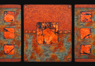 Earthy Southwestern triptych art by Kara Young