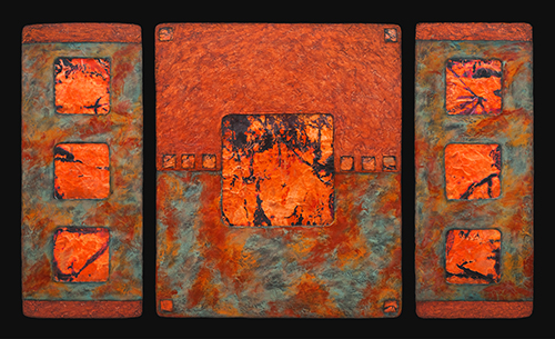 Earthy Southwestern triptych art by Kara Young