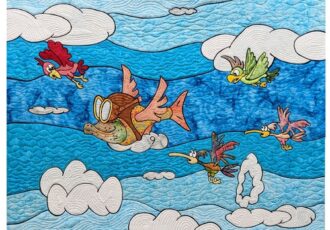 Humorous flying fish quilt by David Charity