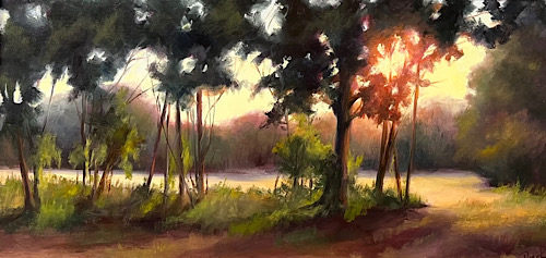 oil painting of a sunlit landscape 