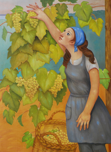 painting of a girl in a vineyard by Fleur Palau