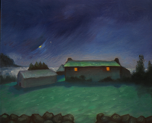 oil painting of a night landscape by Fleur Palau
