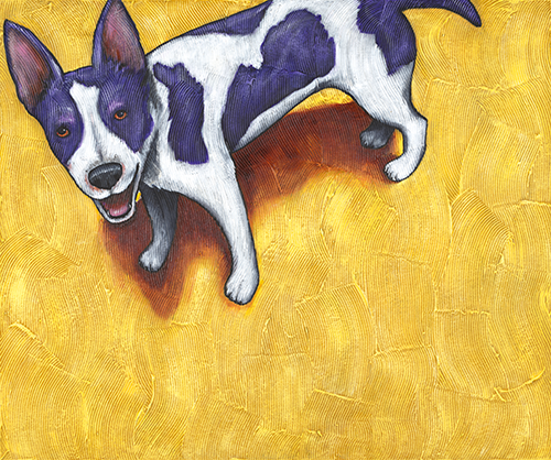 whimsical painting o f a laughing dog