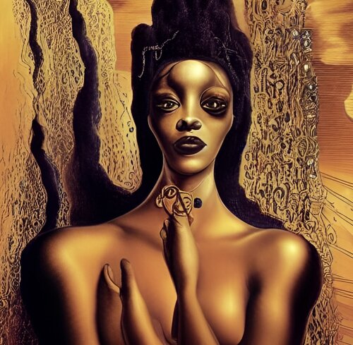Surreal painting of a woman by Mitchell Gibson