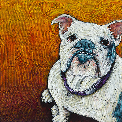 whimsical painting of a bulldog