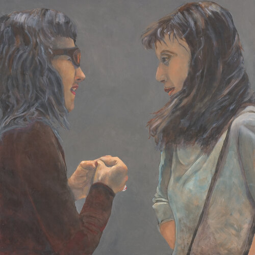 painting of two women speaking by artist Susan Miller-Havens